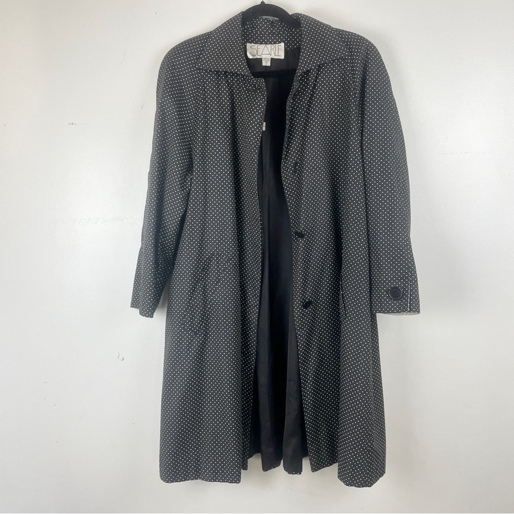 60s Searle Blue & White Polka Dot Trapeze Jacket Trench Coat Timeless Elegance